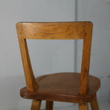 Pair of brutalist wooden back stools. France, circa 1960