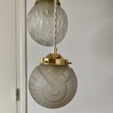 Vintage art deco triple globe waterfall pendant light in frosted glass