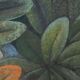 Painted canvas depicting a bird in a floral setting. Contemporary.