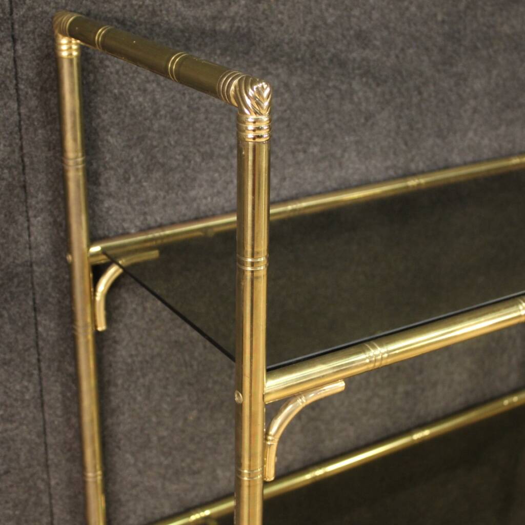 Italian Bookshelf In Golden Metal With Glass Shelves