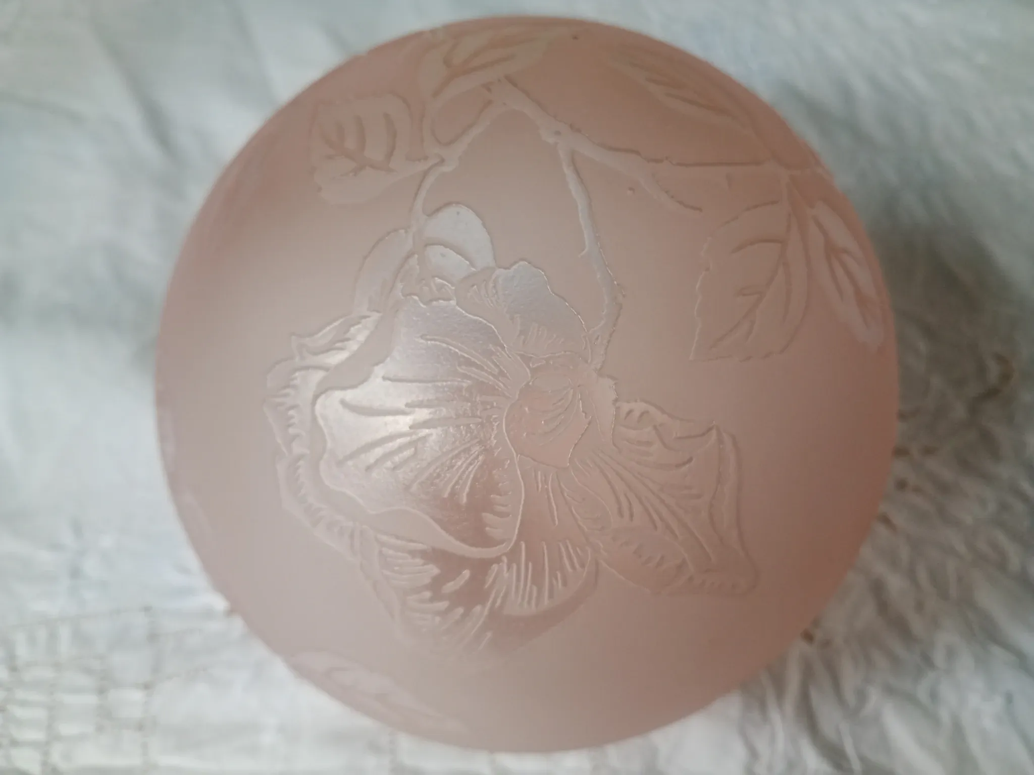 Sprat - frosted pink glass globe with pink flowers for chandelier lamp circa 1920