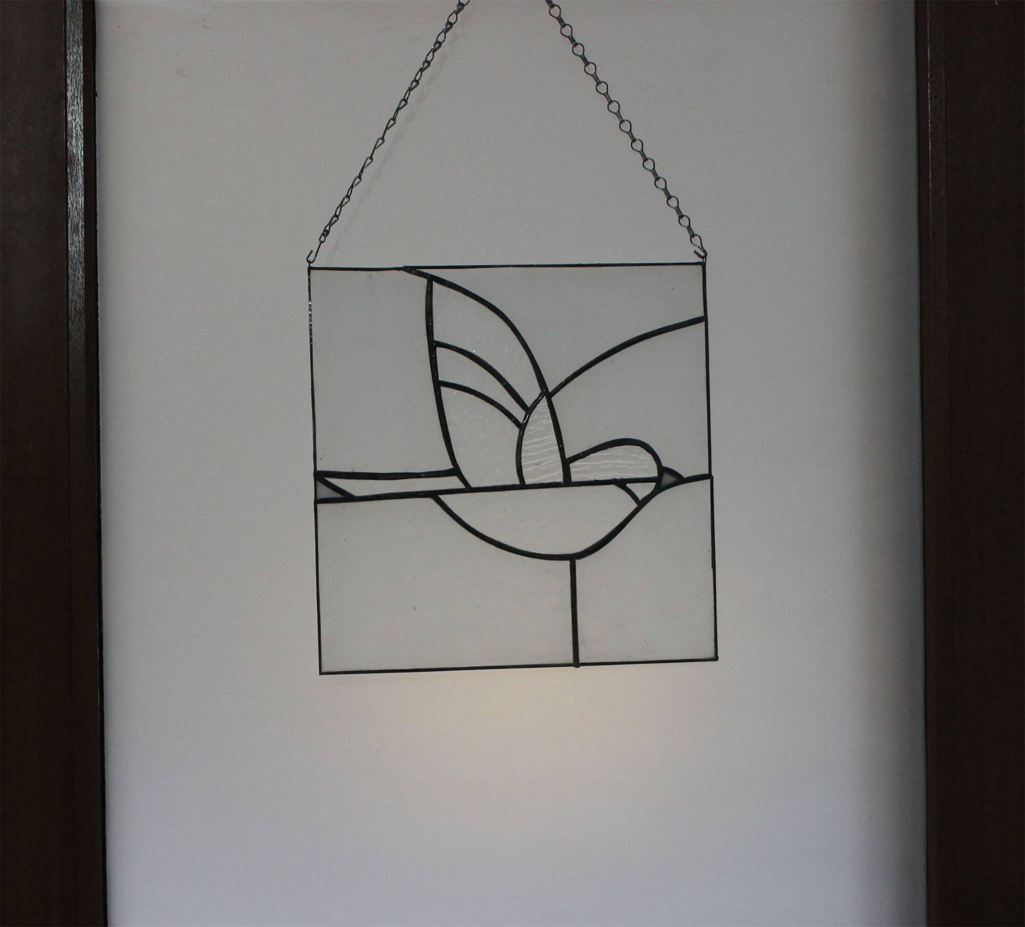 Vitrail décoratif oiseau, style Tiffany, verre coloré fait main 40×40 cm