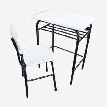Bureau style écolier avec sa chaise blanc taille adulte