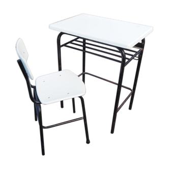 Bureau style écolier avec sa chaise blanc taille adulte