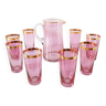 Set of 8 glasses and their pink carafe in blown glass 1950