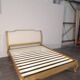 Lit double shabby chic en chêne et lin 160 x 200