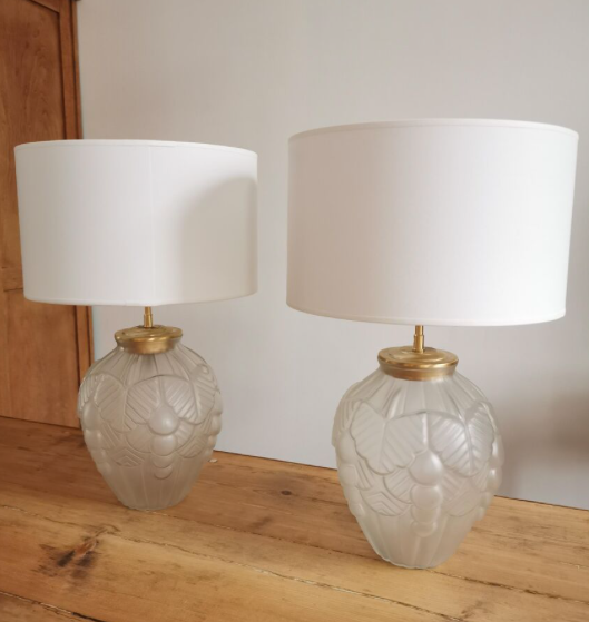 Pair of polished glass art deco lamp