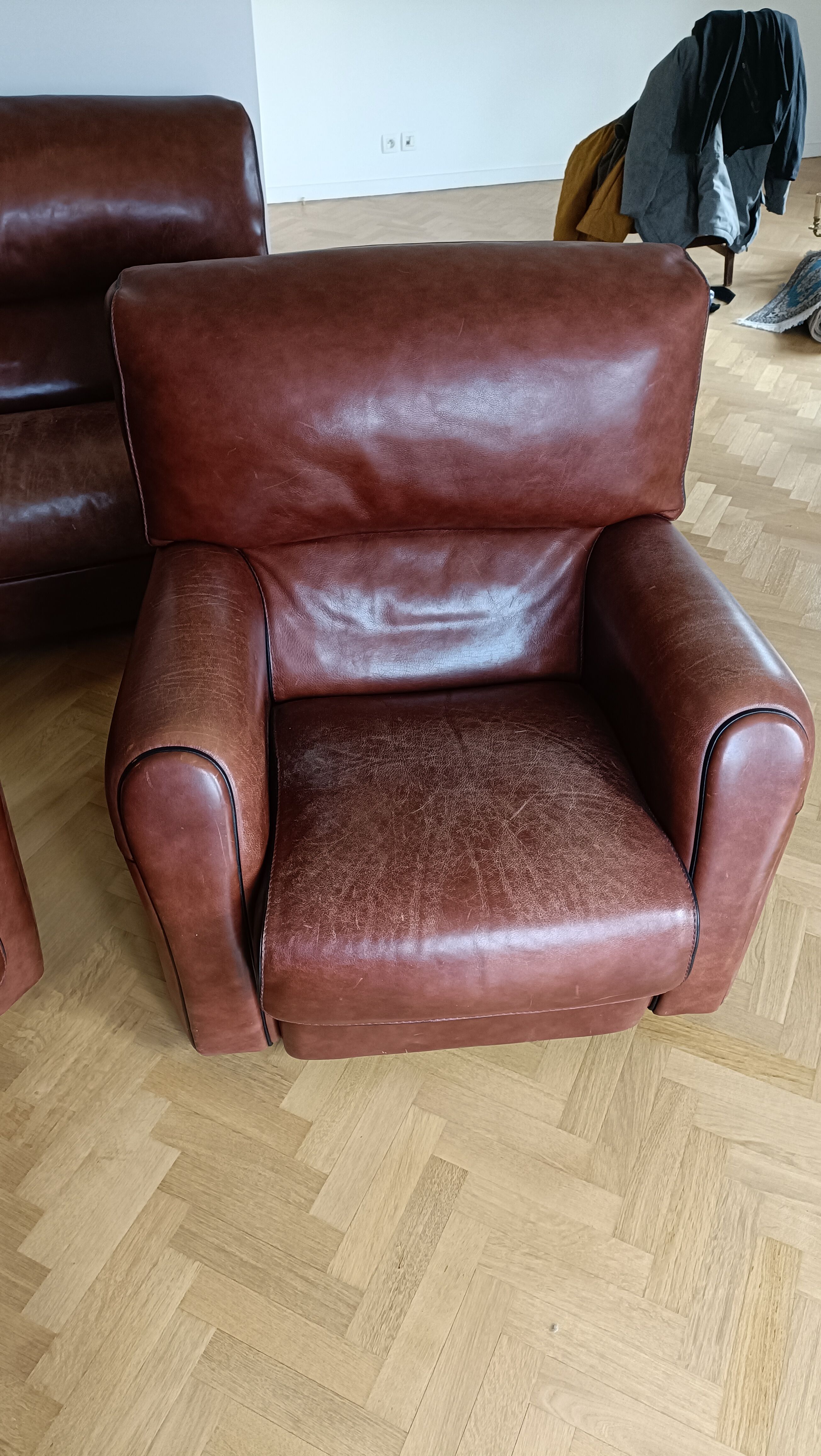 Sofa 2 armchairs vintage leather