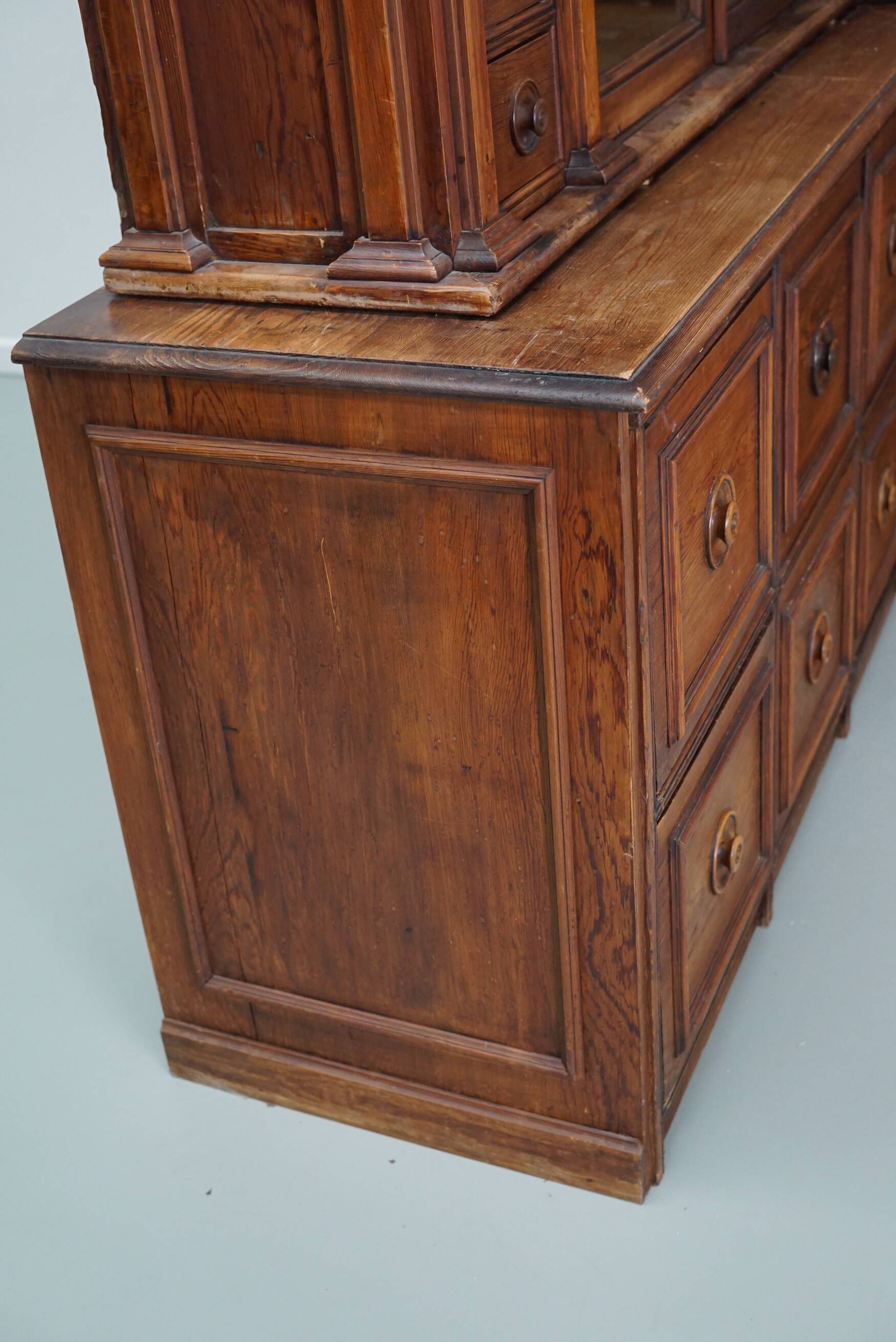 Large Antique German Pitch Pine Corner Apothecary Cabinet / Vitrine ca 1900s