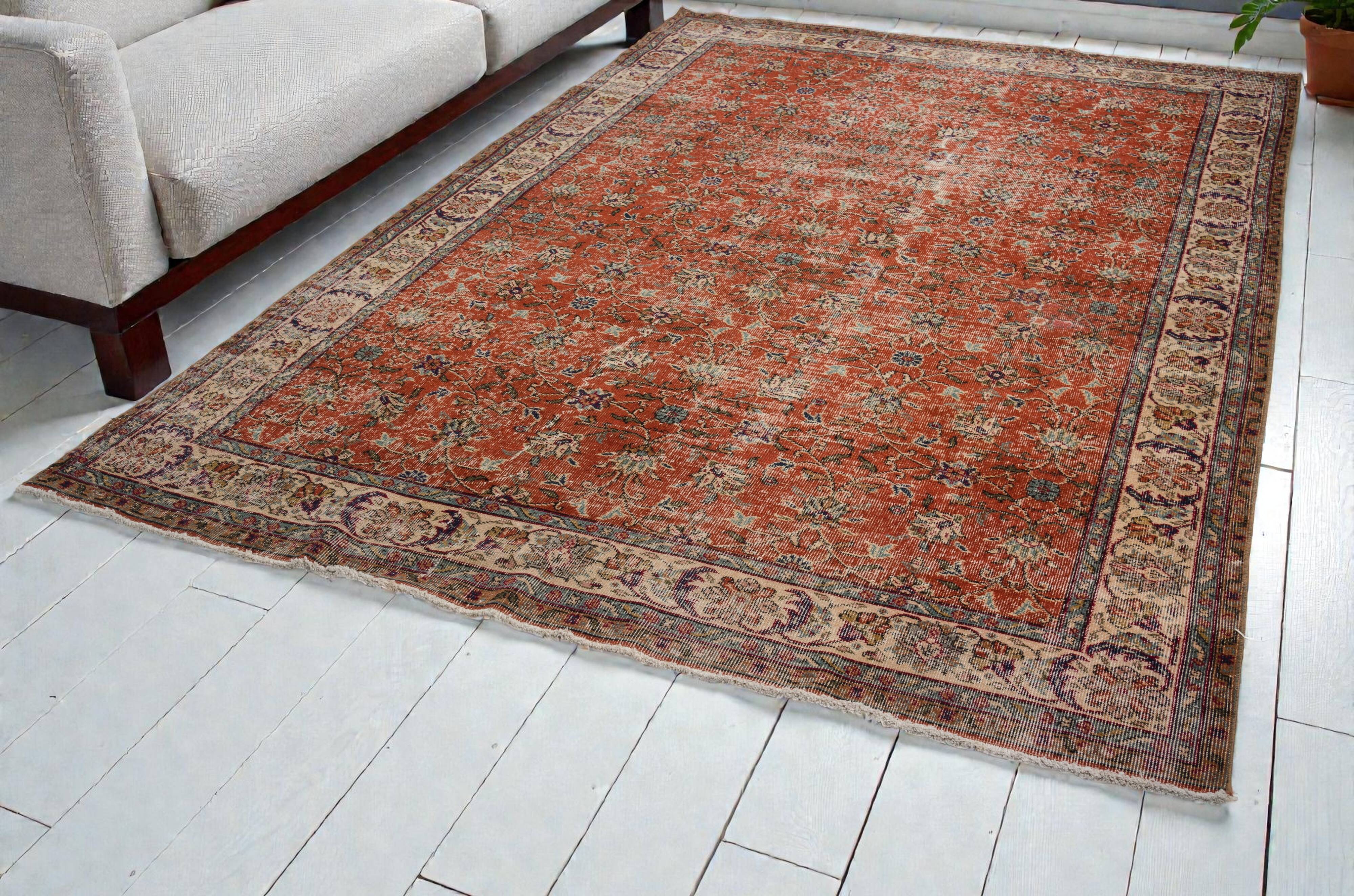 Vintage Anatolian Floral Carpet