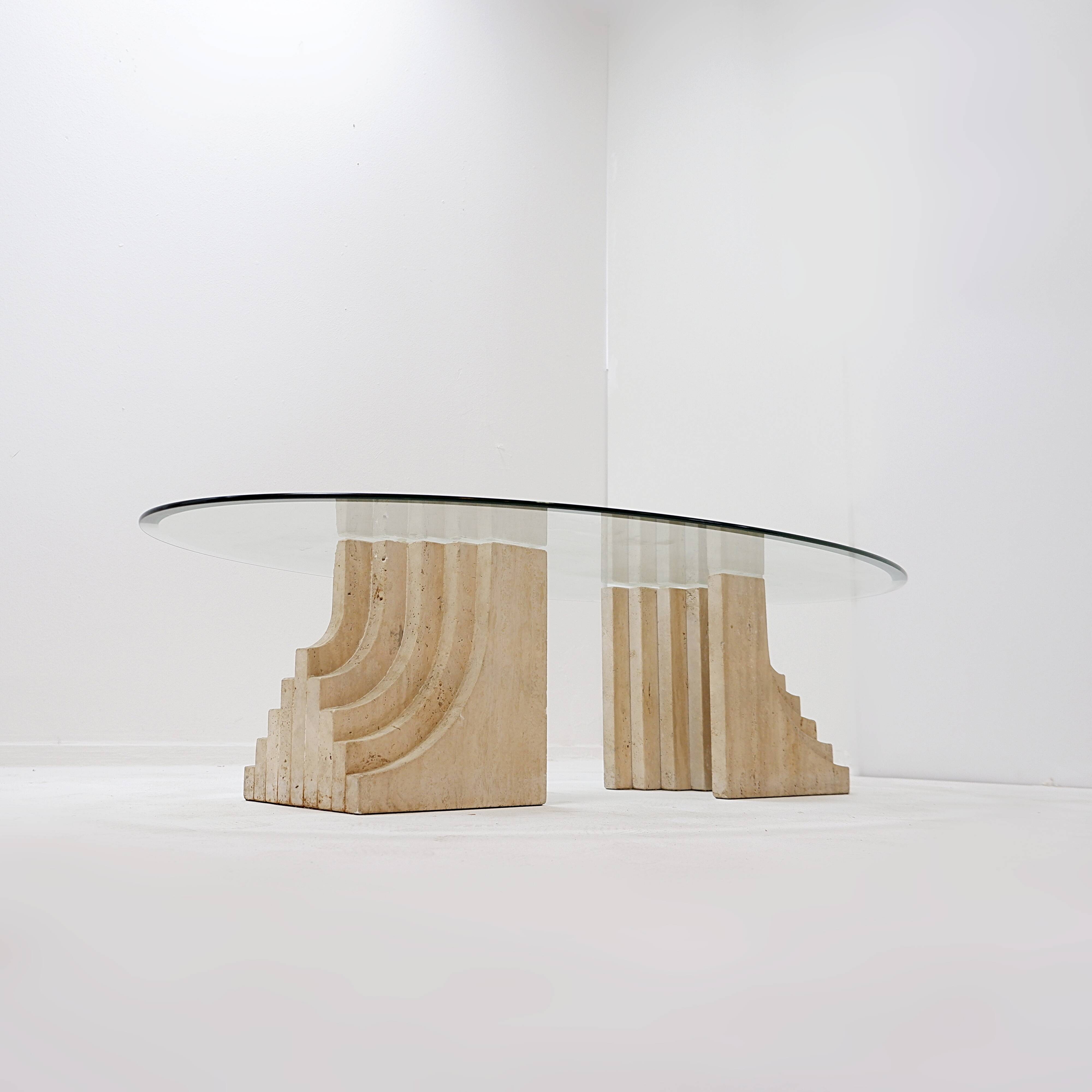 Sculptural Glass and Travertine coffee table