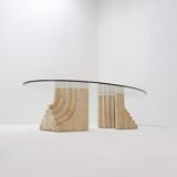 Sculptural Glass and Travertine coffee table