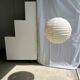 Hanging lamp in rattan and round japanese natural linen d:50