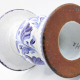 Triple candle holder in Biot earthenware with blue flower patterns