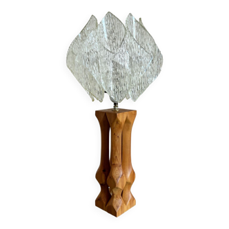 Lampe sculpturale bois et plexi années 70