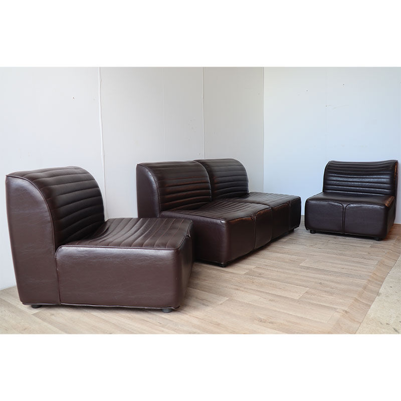 Canapé modulable vintage en cuir marron, 1970