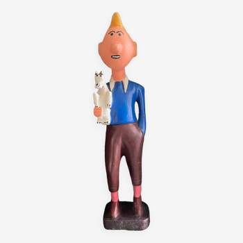 Tintin and snowy wooden statuette