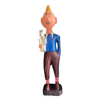 Tintin et milou statuette bois