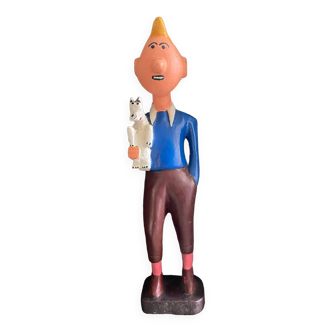 Tintin and snowy wooden statuette