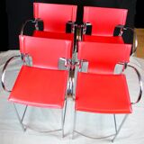 Late 20th Century Chrome and Red Leather Stools - a Pair