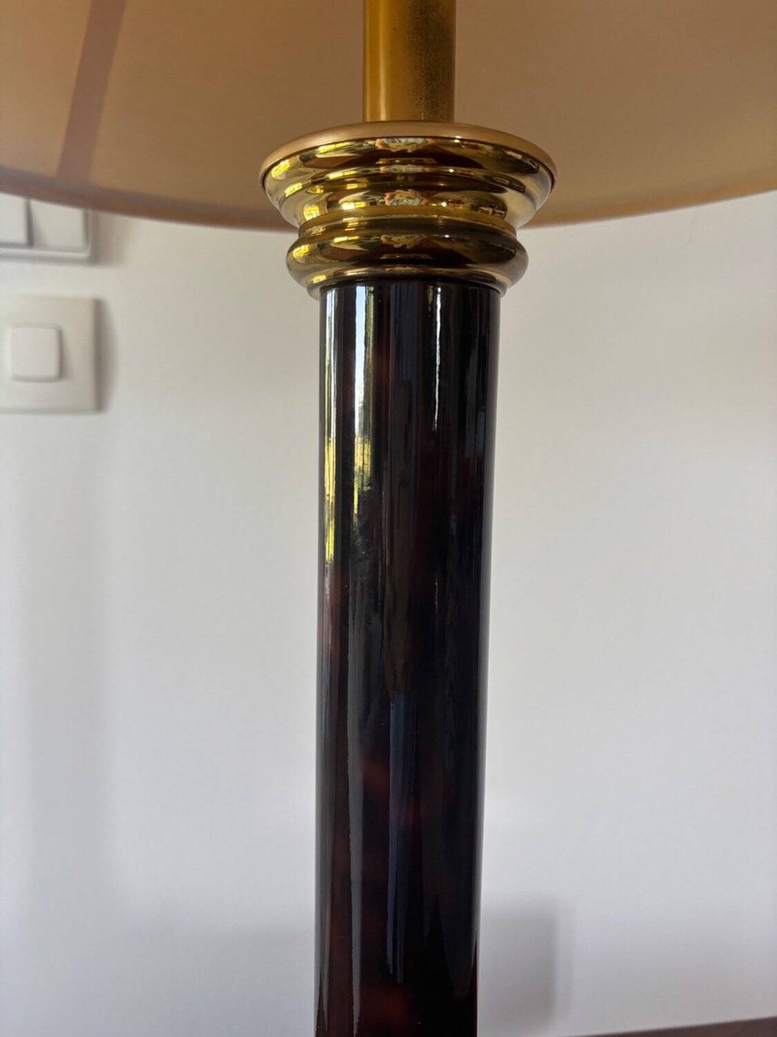 Empire style table lamp, gilded brass and black lacquered.
