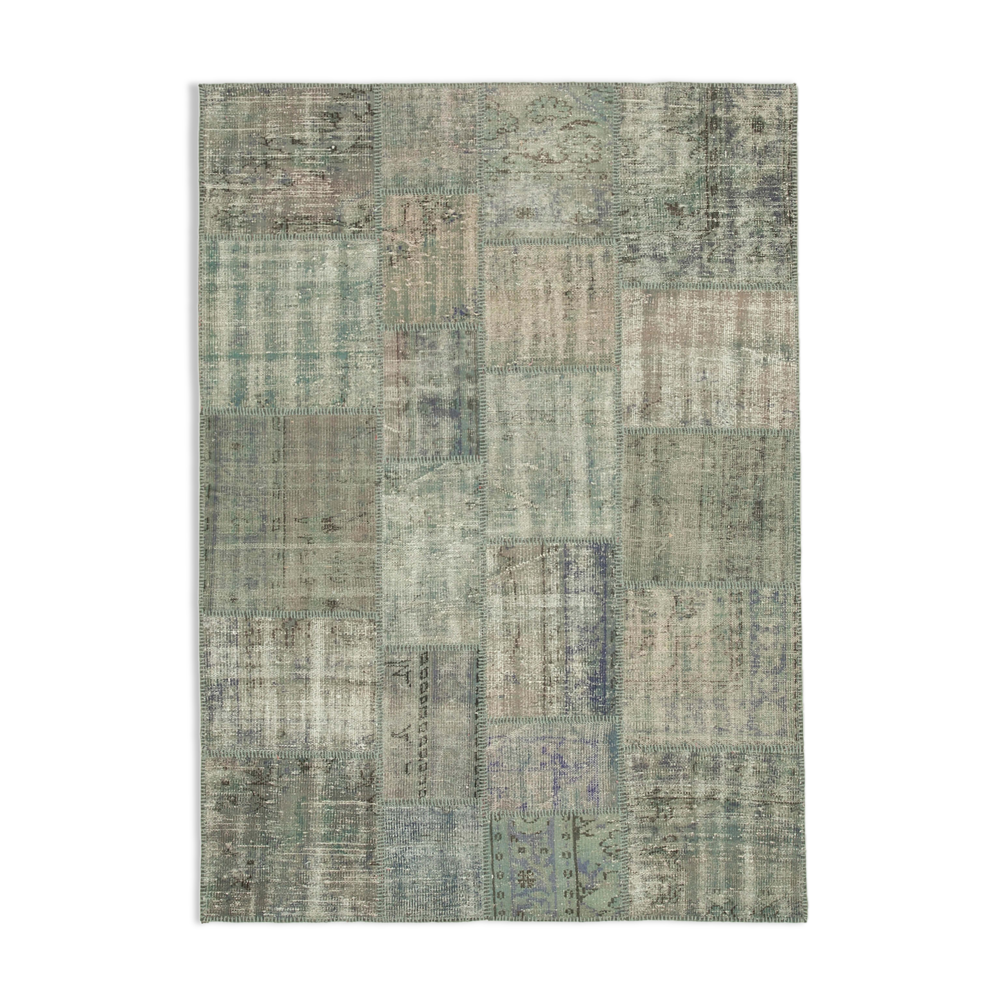 Hand-knotted oriental vintage 175 cm x 245 cm grey patchwork carpet