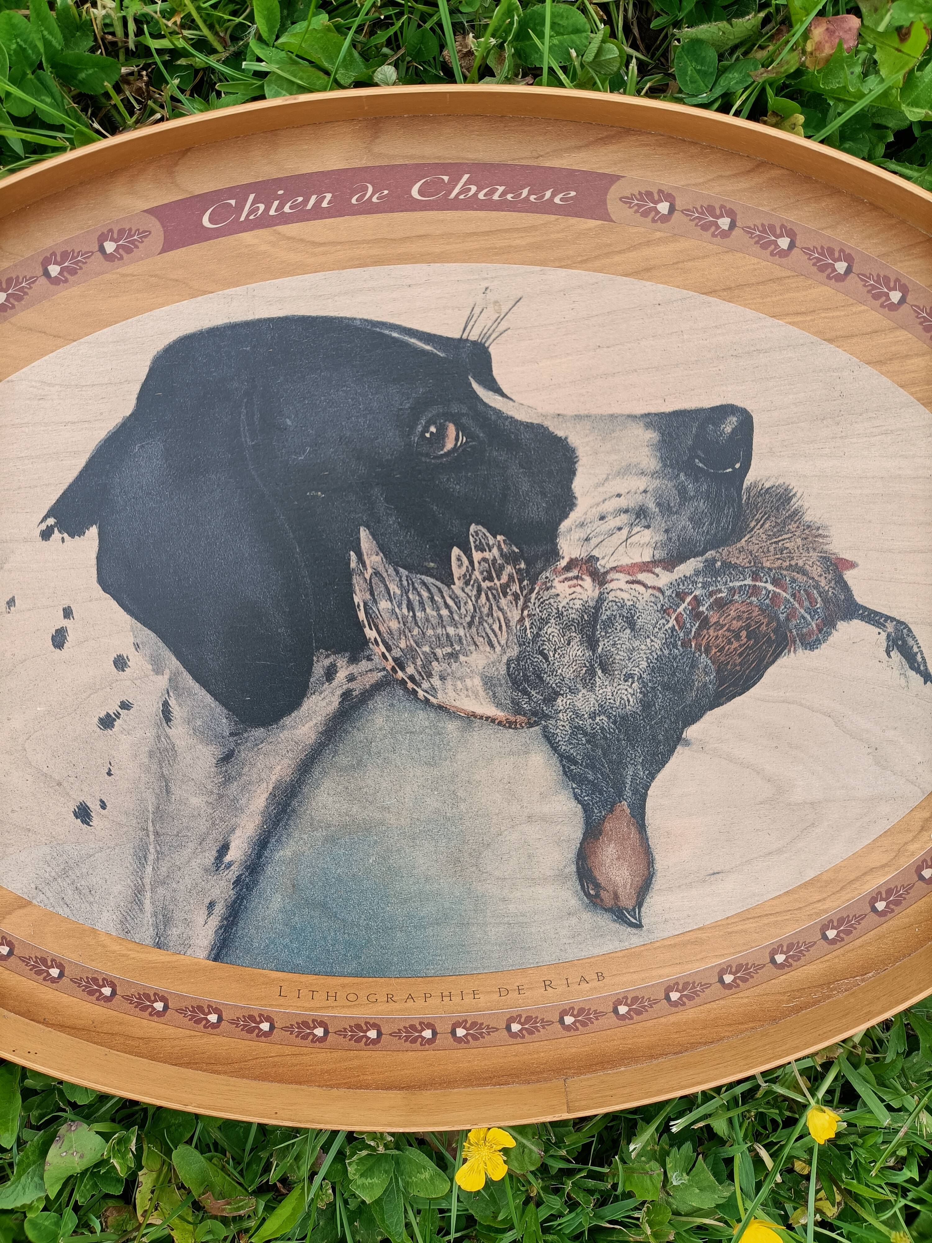 Plateau rétro Chien de Chasse Lithographie de Riab 💐