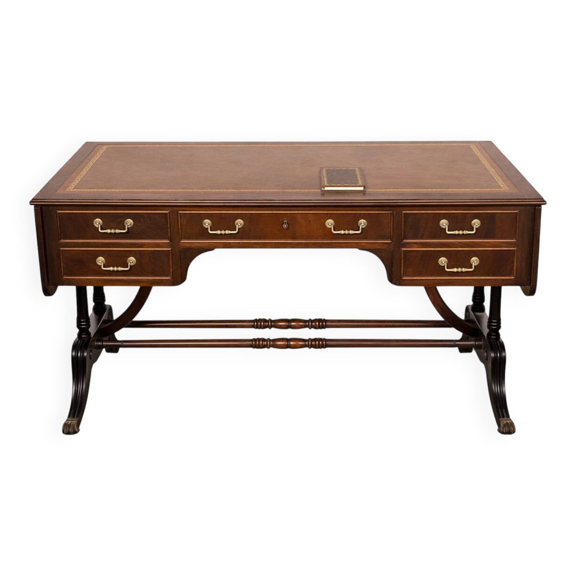 English desk, double-sided table with mahogany extension.