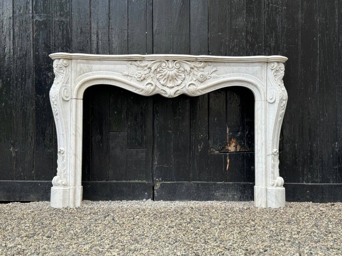 Remarkable Louis XV Style Fireplace In White Carrara Marble Circa 1880