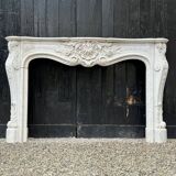 Remarkable Louis XV Style Fireplace In White Carrara Marble Circa 1880