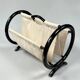 Vintage Round Magazine Rack / Reading Basket, Black Rattan, 1970's