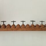 Vintage chandelier in solid oak and wrought iron.