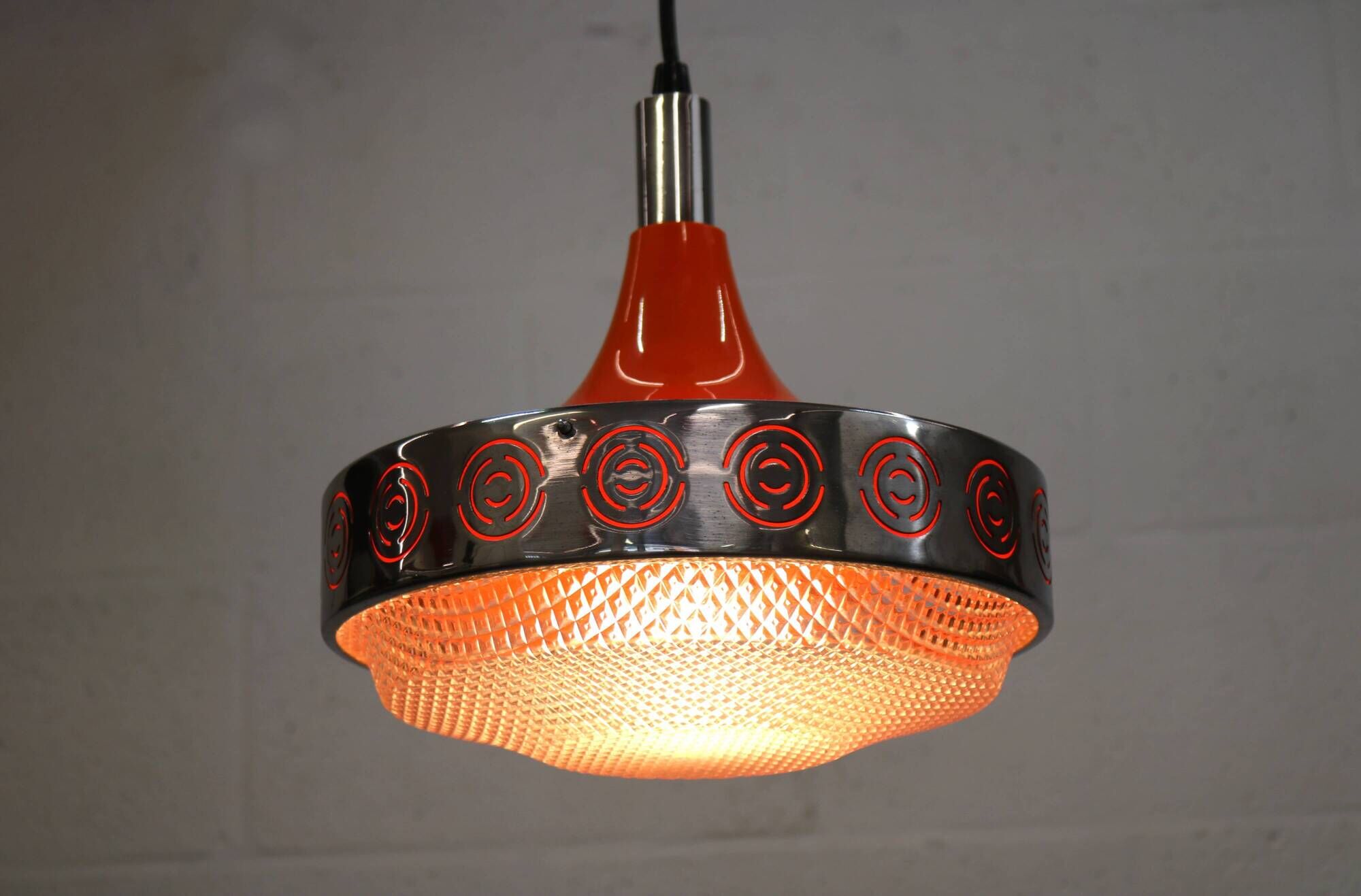 Vintage Chrome & Orange Pendant Lamp - 1970s Massive Belgium Lighting