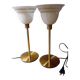 Duo lampes de chevet rétro chic métal doré, globes blancs drappés