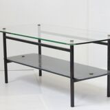 Table low 1950 metal double glass vintage 50's rockabilly coffee table