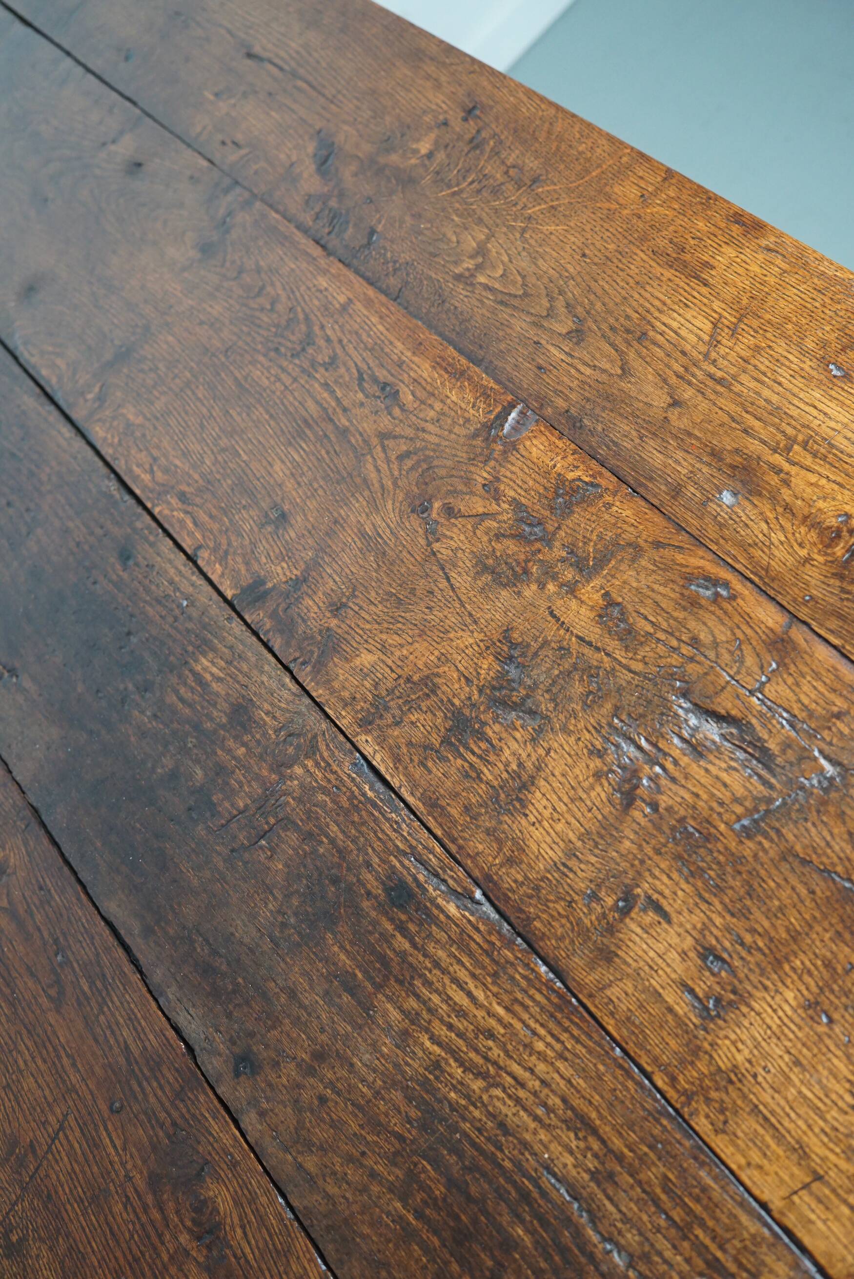 Antique Oak 19th Century French Rustic Farmhouse Dining Table