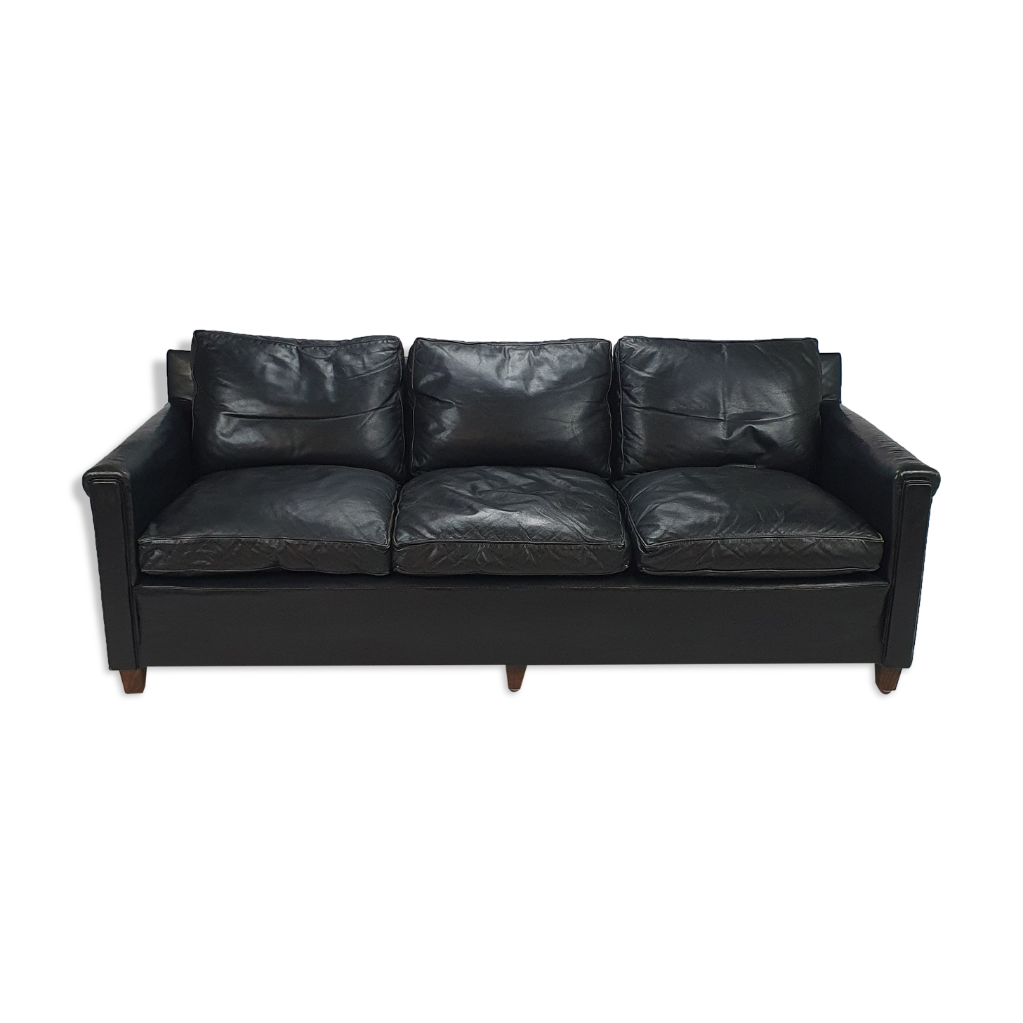 Mid century black leather scandinavian 3 seats sofa, 1950