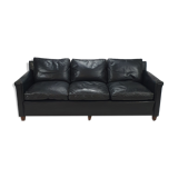 Mid century black leather scandinavian 3 seats sofa, 1950