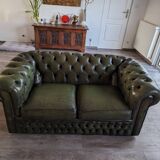 Green leather Chesterfield sofa