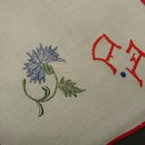 Lot de 10 serviettes de table à décor de fleurs des champs monogramme FD