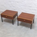 Modernist pair of bedside tables with drawers, 1960s