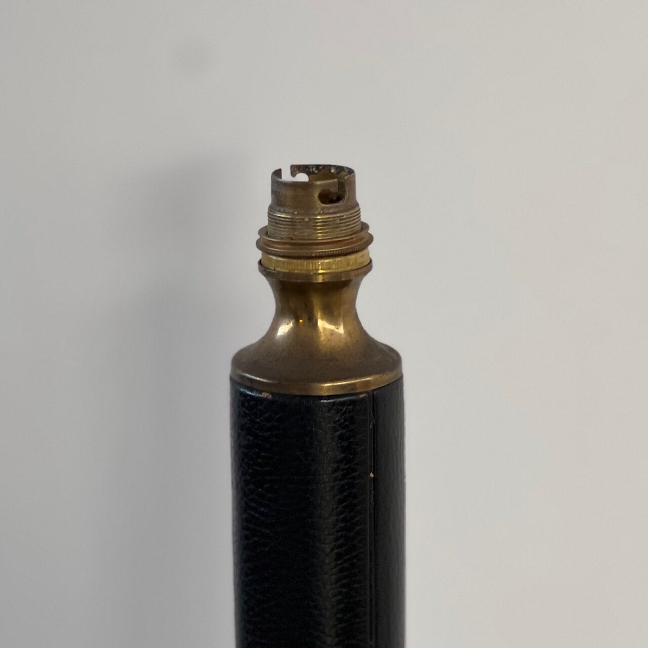 French mid-century black leather and brass table lamp
