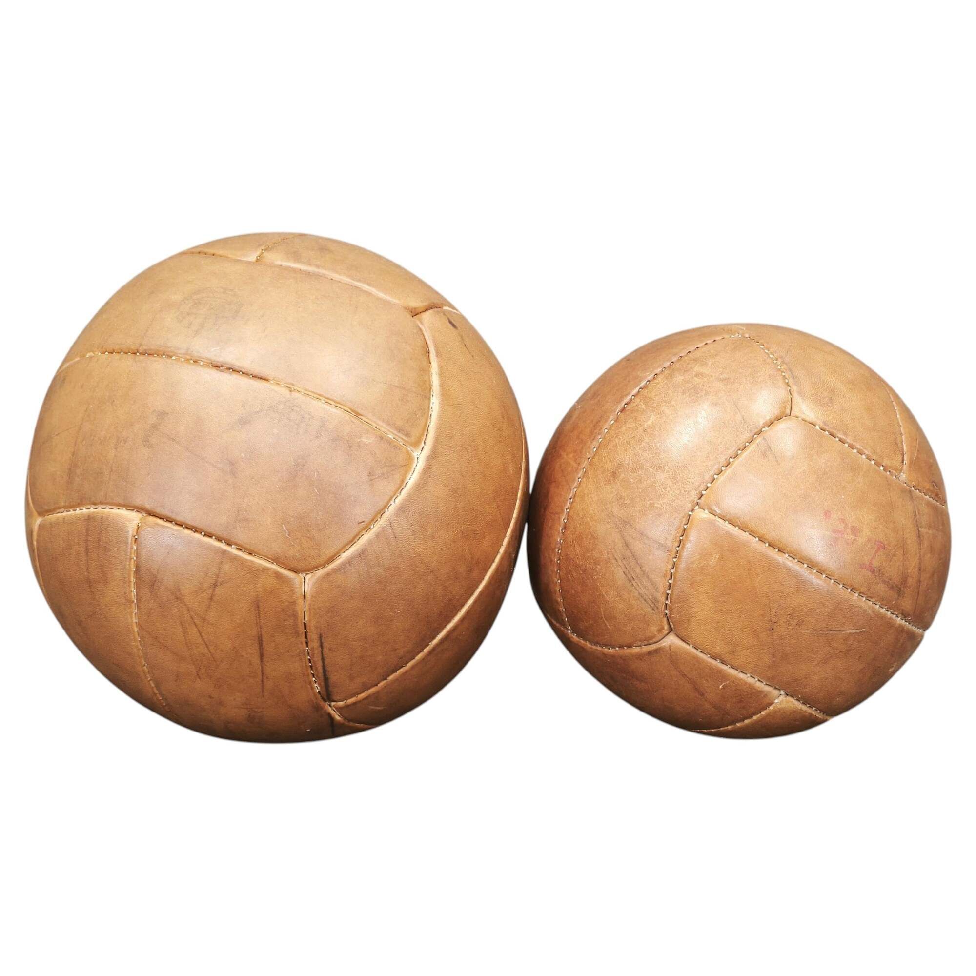 Pair of 1950s Czechoslovak Vintage Leather Medicine Balls