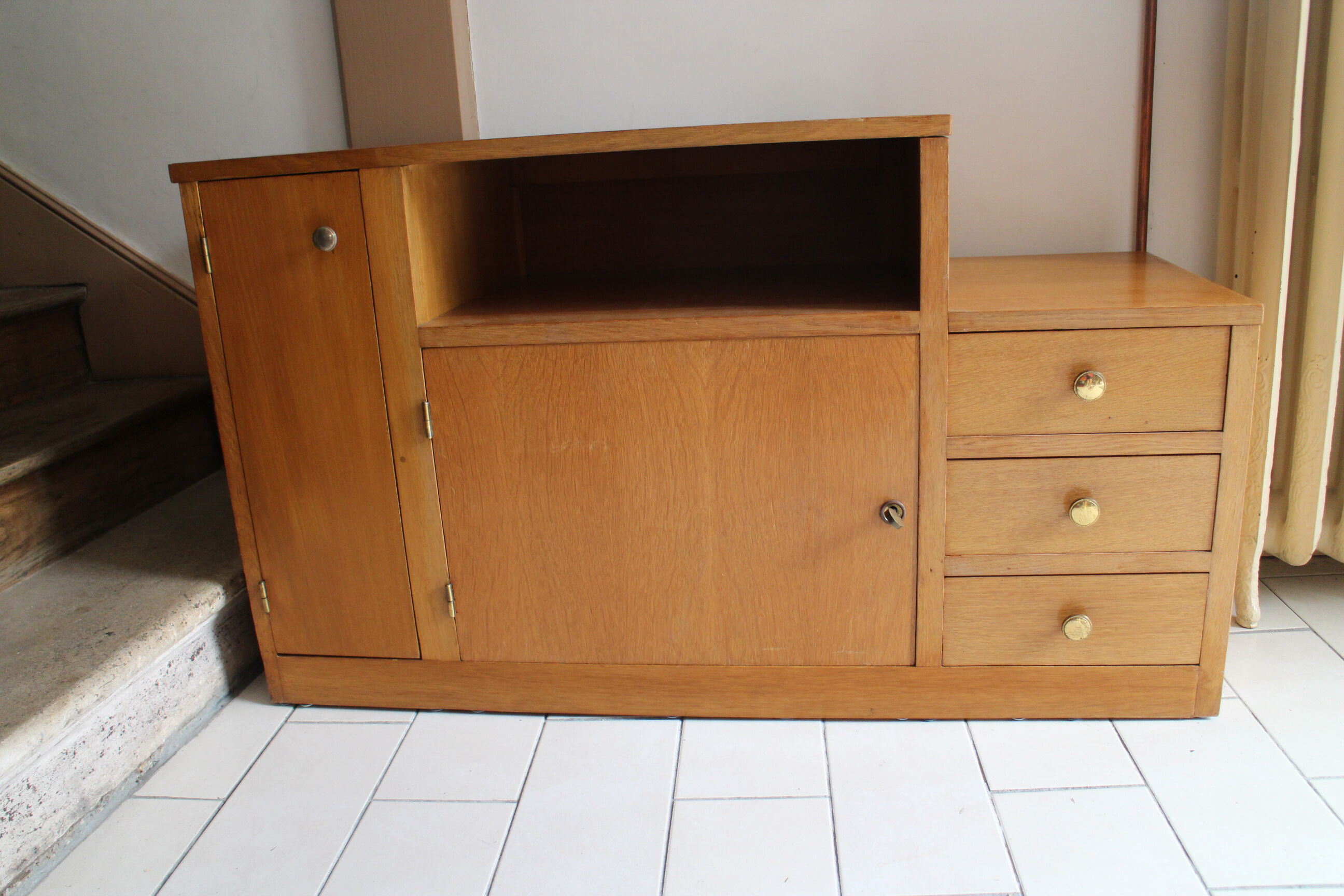 Asymmetrical chest of drawers light oak 1950