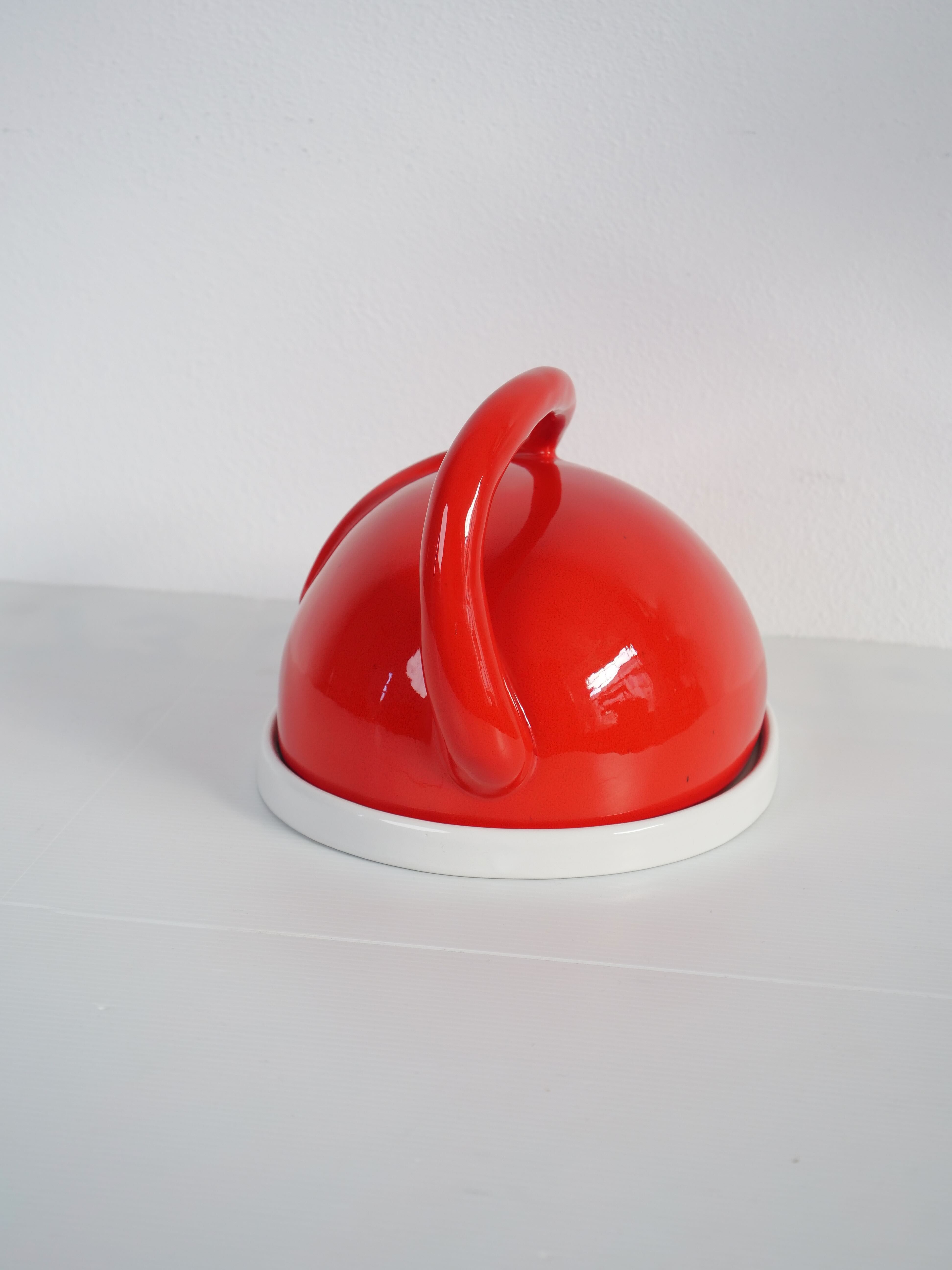 Cheese bell mouse red ceramic design vintage Italy