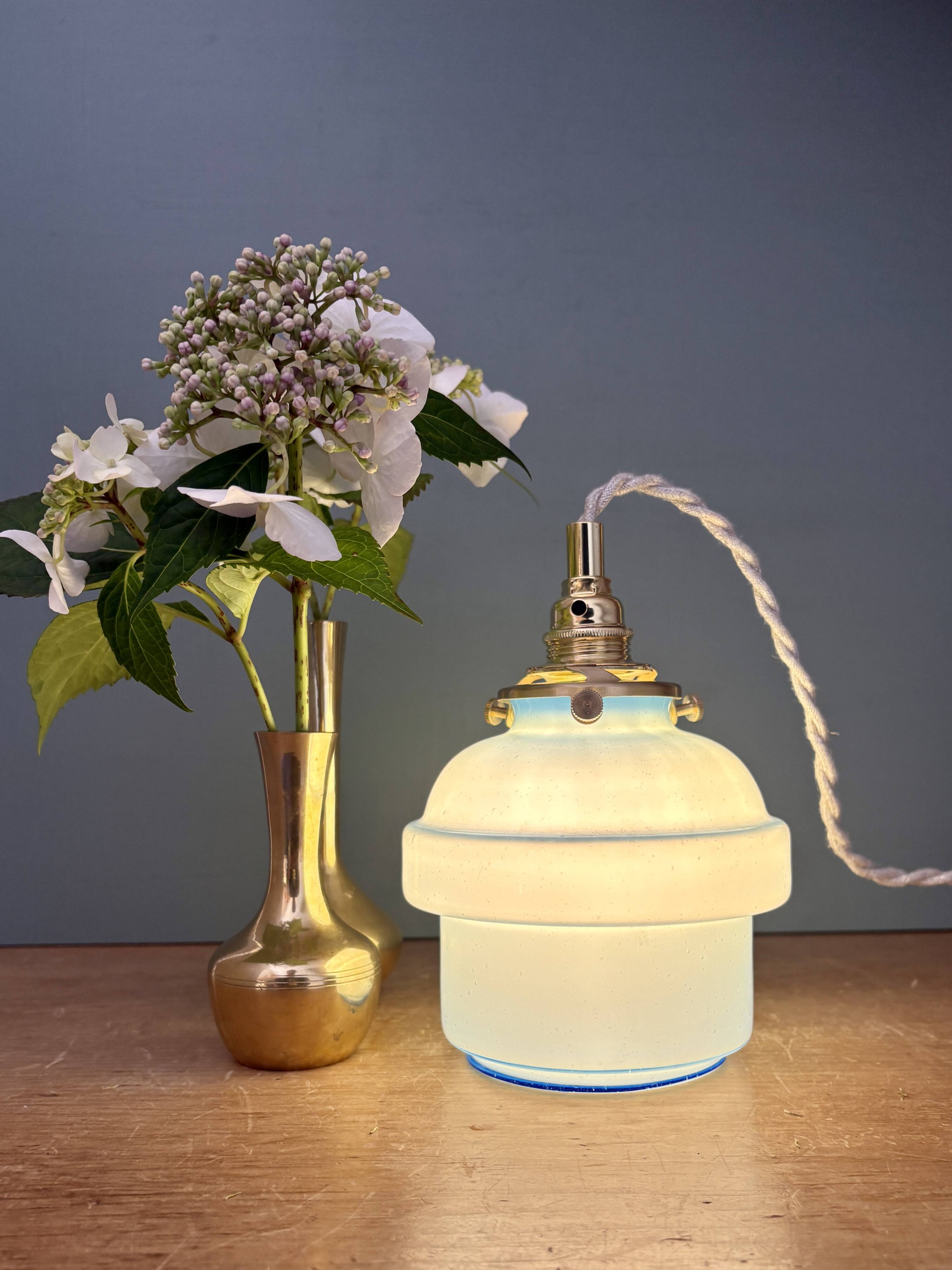 Vintage blue opaline globe pendant light