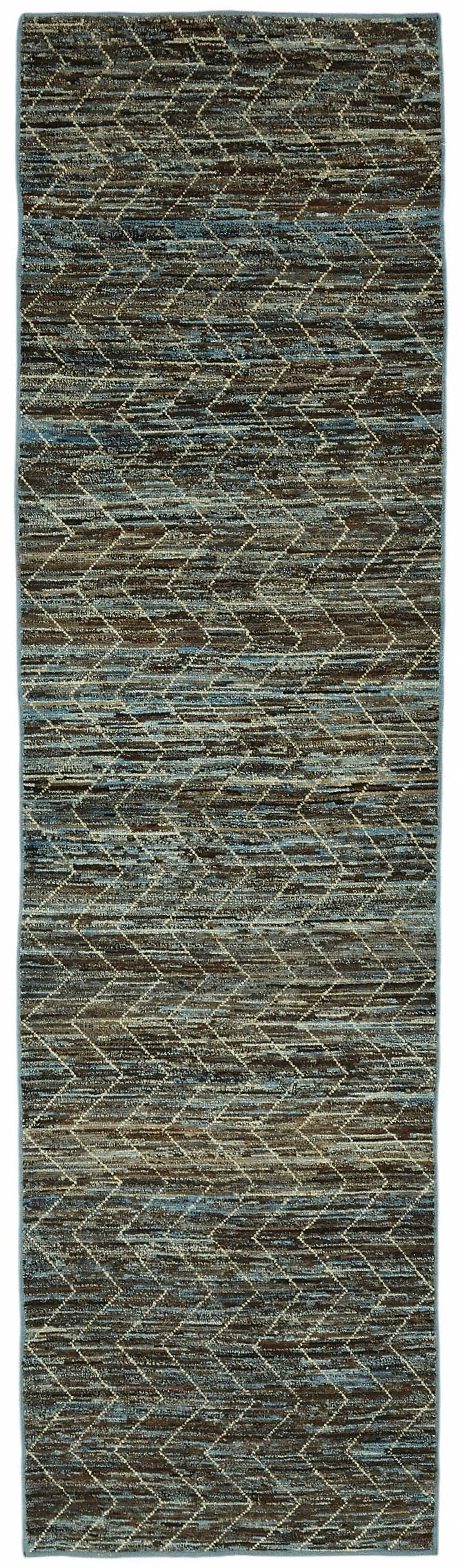 Handmade Tribal Decorative 92 cm x 344 cm Blue Wool Runner Carpet