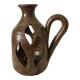 Brown stoneware tealight holder with handle