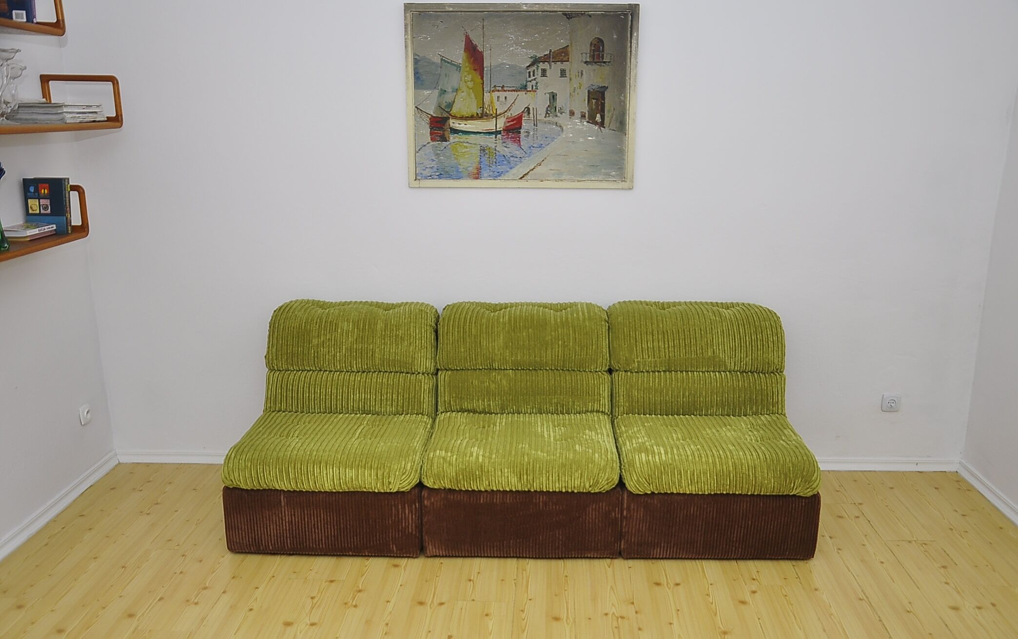 Green and brown corduroy modular sofa, 1970s.