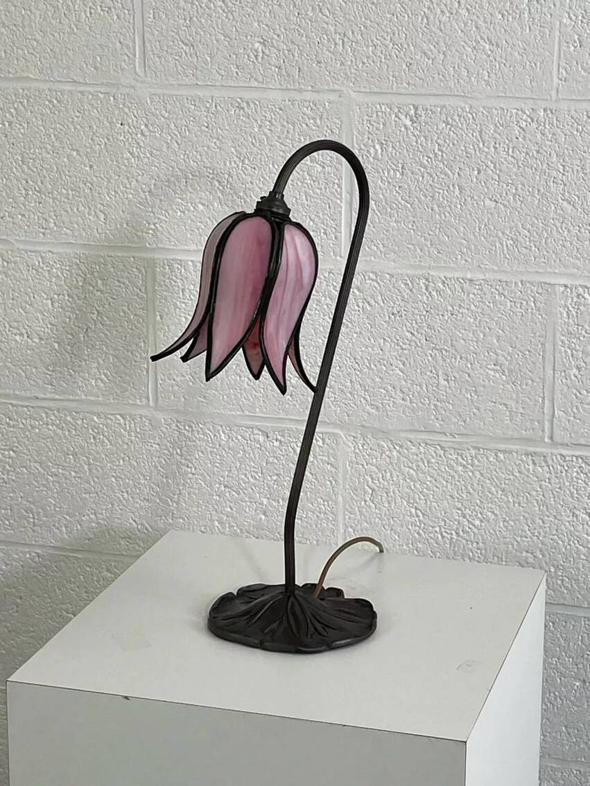 Flower lamp in bronze metal and glass paste